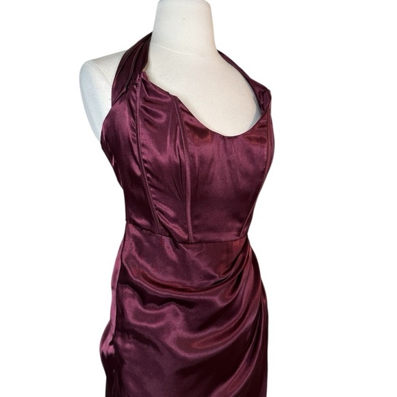 Galina Halter Corseted Bustier Draped Formal Gown Prom Burgundy Size 4 Wedding - Picture 11 of 15